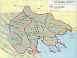 7.1: Χάρτης της Μακεδονίας όπου διακρίνονται οι τέσσερις μερίδες, οι πρωτεύουσες τους καθώς και η Εγνατία οδός,